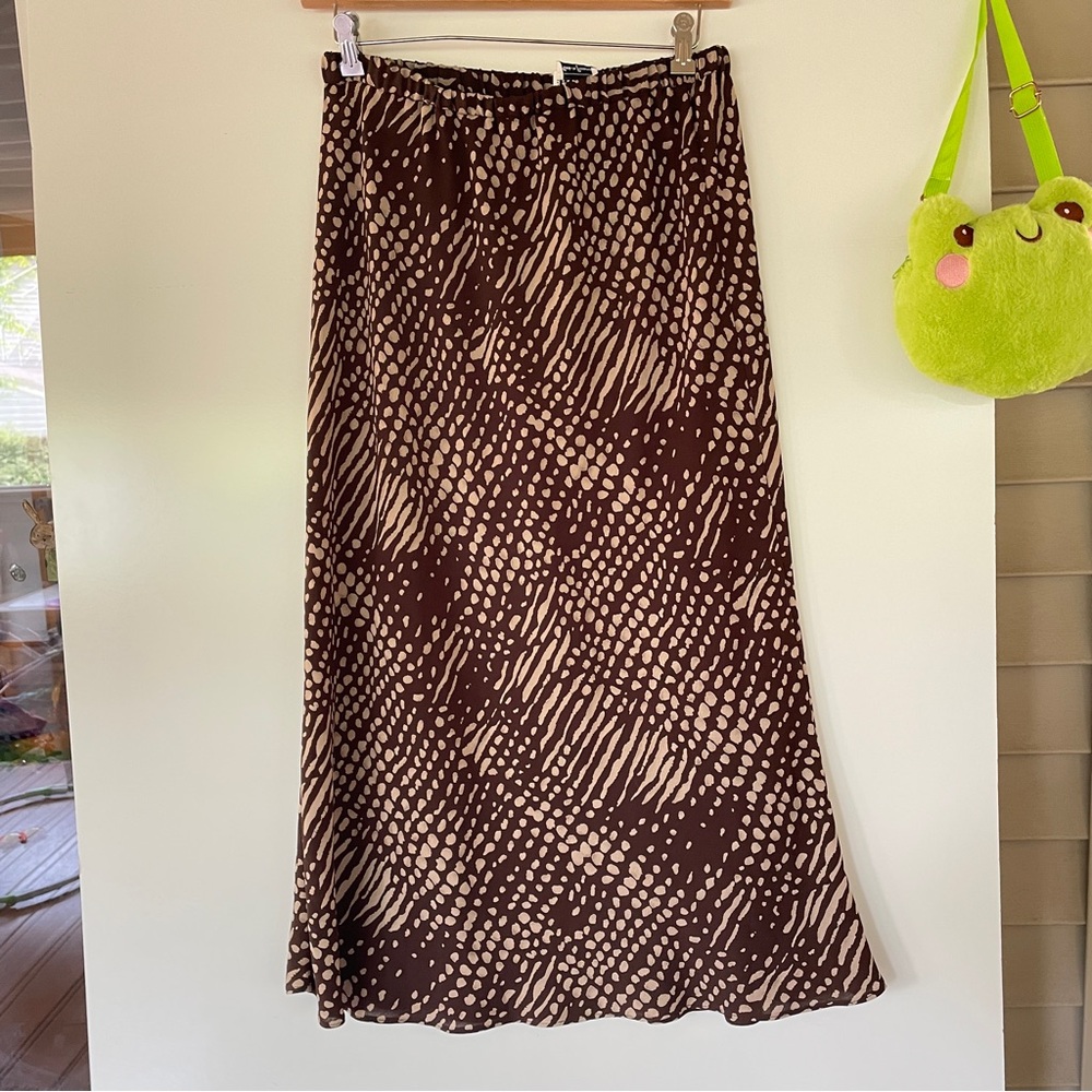 Vintage Leslie Fay Brown and White A-Line Midi Skirt‎